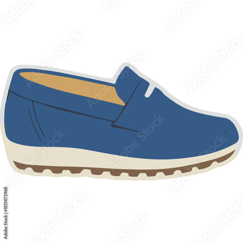 Blue Slip-On Loafer Shoe - Minimalist Vector Illustration