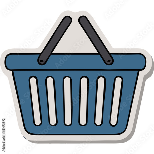 Blue Shopping Basket Icon with Handle, Vector Art