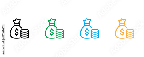 Money bag icon set vector on white background. Dollar symbol. Vector illustration.  