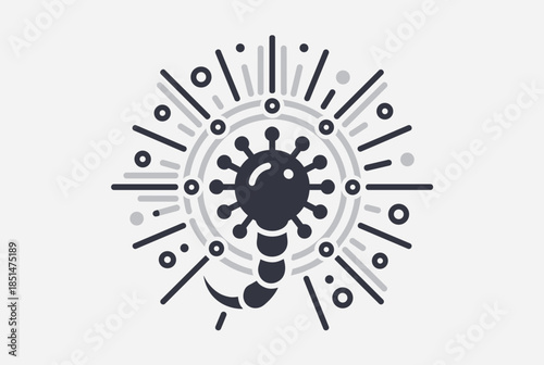 Abstract Virus Microorganism with Scorpion Tail and Energy Burst