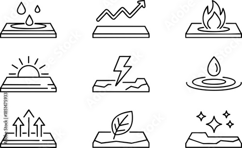 Environment and Energy Icons Set Climate Nature Fire Water and Sustainability