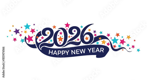 A vibrant new year celebration design featuring the year 2026 with festive decorations and wishes