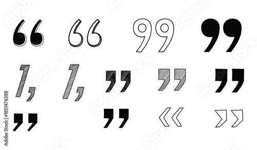 Assortment of Hand Drawn Quotation Marks and Punctuation Symbols in Different Styles typography