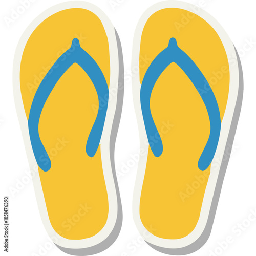 Bright Yellow Flip Flops with Blue Straps