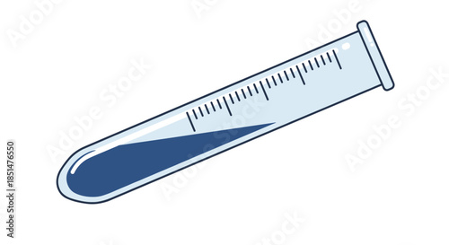 A single glass test tube with measurement markings, containing a small amount of blue liquid, tilted at an angle.