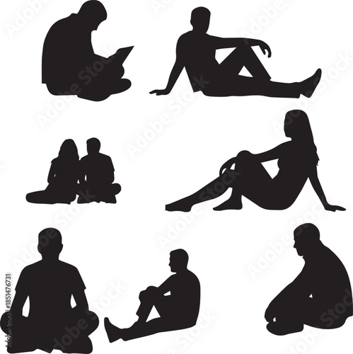 Large Vector Collection Of Black Silhouettes Featuring People Sitting And Relaxing In Various Poses