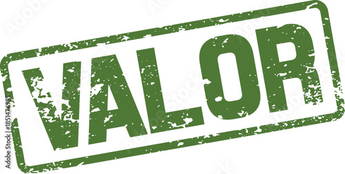 Bold green VALOR rubber stamp conveying messages of courage heroism and strength