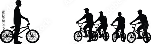 BMX Bicycle Rider Silhouette Set Vector Illustration, Street Bike Sport, Stunt Cycling, Urban Youth Activity, Extreme Action Graphic Design
