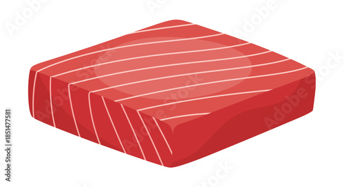 A block of fresh raw tuna or salmon fillet, illustrated in a clean vector style and isolated on a white background for food design.