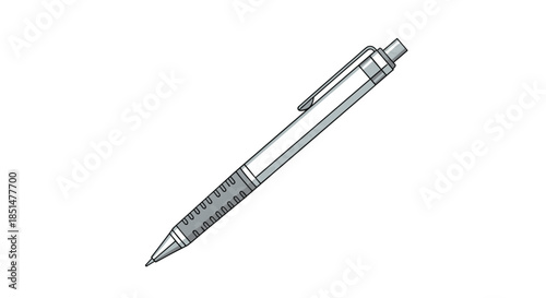 A simple and clean line art illustration of a gray and white mechanical pencil, perfect for school or office-related designs.