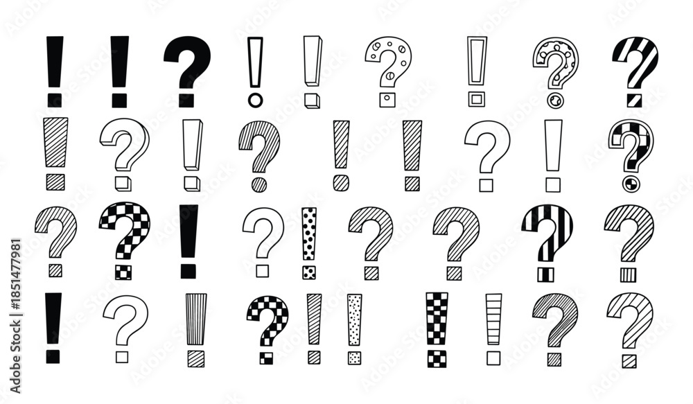 Fototapeta premium Hand Drawn Exclamation and Question Marks Collection punctuation vector