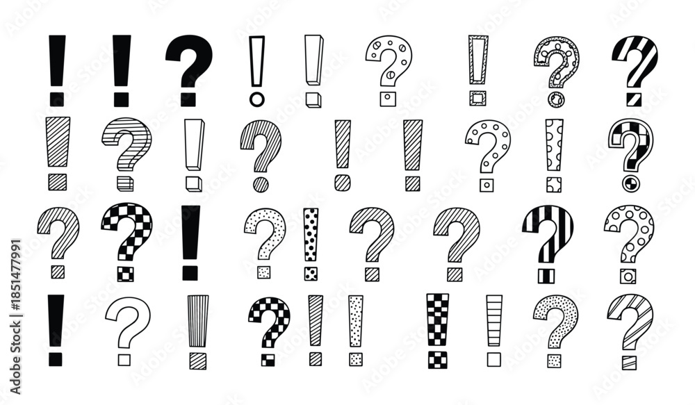 Fototapeta premium Hand Drawn Exclamation and Question Marks Collection punctuation vector