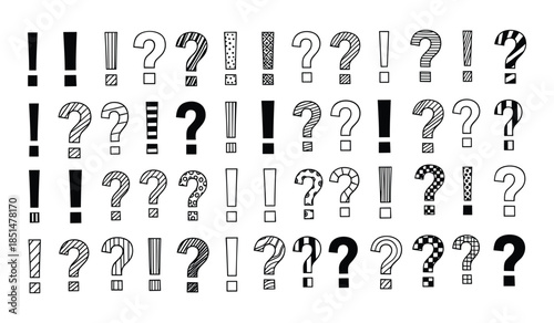 Hand Drawn Exclamation Marks and Question Marks with Various Patterns punctuation symbol