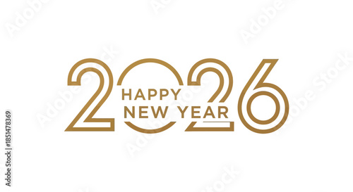 Elegant golden new year 2026 graphic design with the text happy new year inside a circle