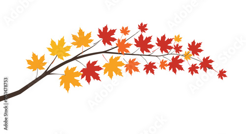 A simple and elegant illustration of a tree branch with colorful red, orange, and yellow maple leaves, symbolizing autumn.