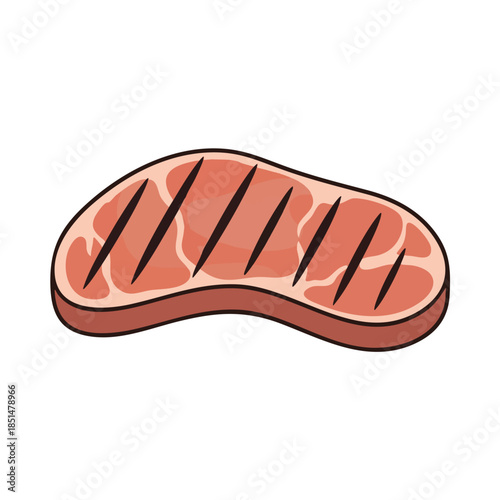 A grilled steak illustration, with sear marks, in a cartoon style, on white