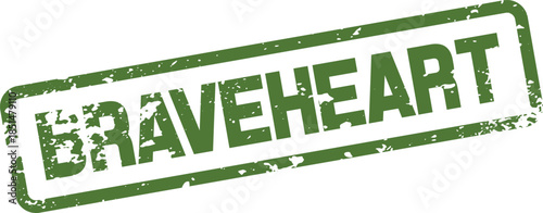 Green rectangular rubber stamp with a distressed BRAVEHEART text for courage concepts