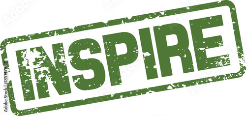 Grungy Green INSPIRE Word Embossed Distressed Rubber Stamp Impression for Motivation