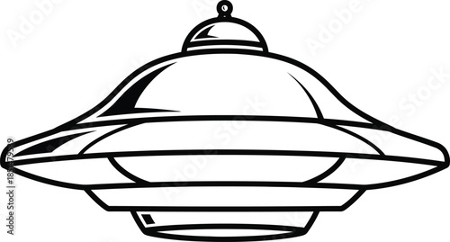 Futuristic Flying Saucer Illustration in Black and White
