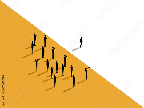 Businessmen who think differently walk away from the crowd