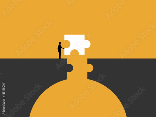 Business leaders are confident in putting the jigsaw puzzle of the bridge together..eps