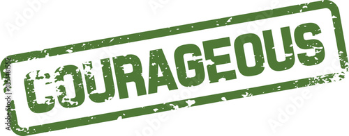 Distressed green grunge textured rubber stamp showcasing the powerful word COURAGEOUS for inspiring bravery