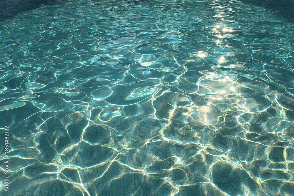 Fototapeta premium Clear turquoise pool water glistens under sunlight reflecting surreal patterns and creating a tranquil atmosphere ideal for relaxation and summer enjoyment