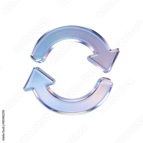 A glossy circular refresh symbol with two opposing arrows in blue tones