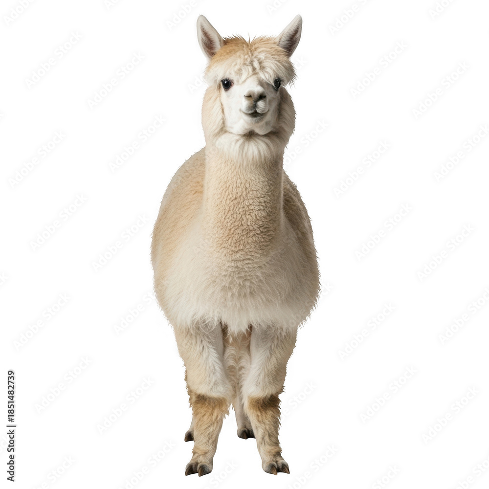 Obraz premium A fluffy alpaca standing isolated on transparent background