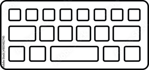 Simple black outline vector illustration of a computer keyboard icon with a minimalist button layout for technology hardware and data entry concepts