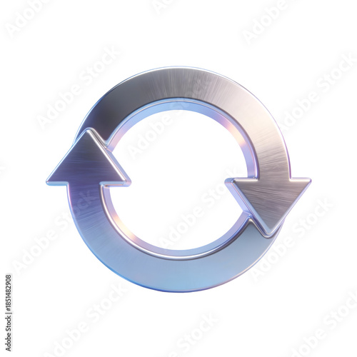Metallic circular refresh icon with a prominent arrow against a black background