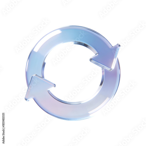 A glossy circular recycling symbol with arrows on a black background