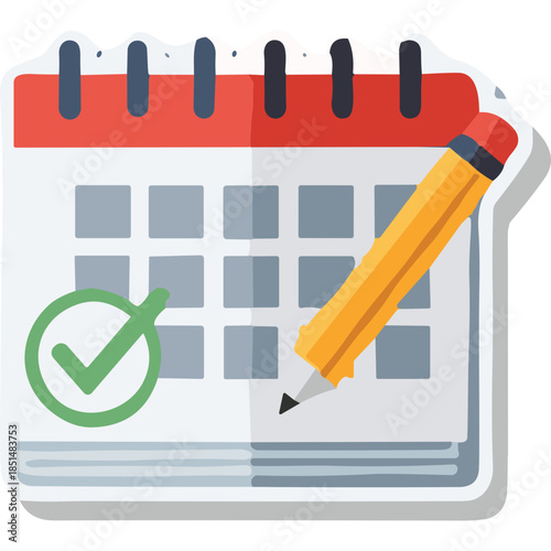 Calendar with Checkmark and Pencil Icon - Planning and Scheduling