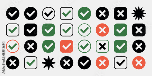 Check mark icons tick and cross approval rejection illustration