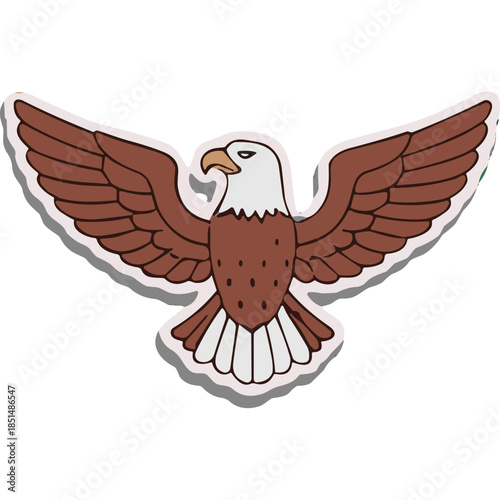 Cartoon Bald Eagle Sticker with Wings Spread