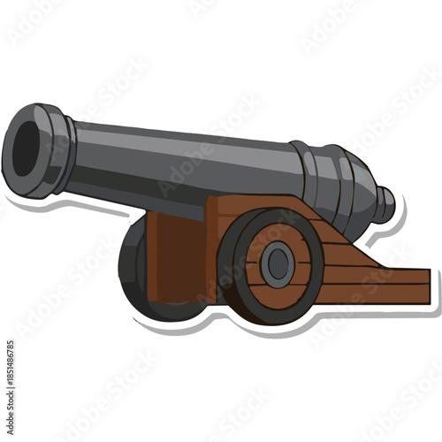 Cartoon Cannon on Wooden Carriage with Wheels