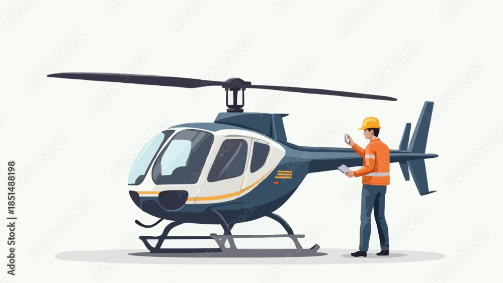 Fototapeta premium Helicopter Engineer Conducting Pre-Flight Safety Inspection – Vector Illustration