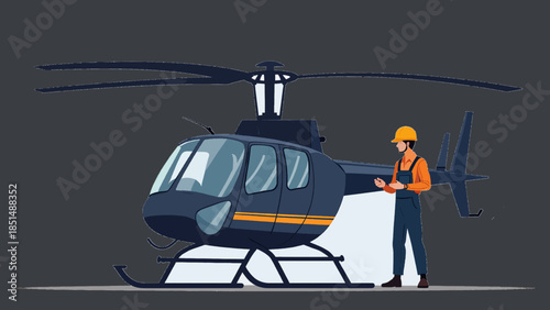 Helicopter Engineer Inspecting Main Rotor System – Vector Illustration