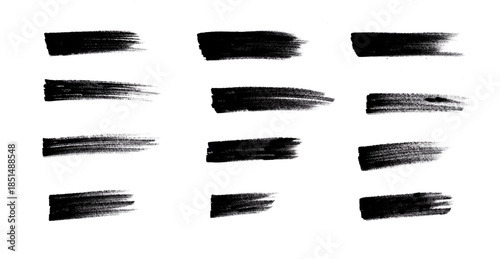 brush strokes isolated on white, including grunge acrylic textures, hand-drawn thick lines, rectangles, banners, sketchy horizontal strokes