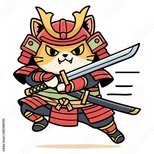 Feline Samurai Warrior: A fierce and determined feline warrior, clad in traditional samurai armor, brandishes a gleaming katana blade, embodying the spirit of discipline and courage.
