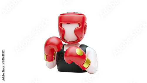 Boxer in Red Gear Ready to Fight on White Background