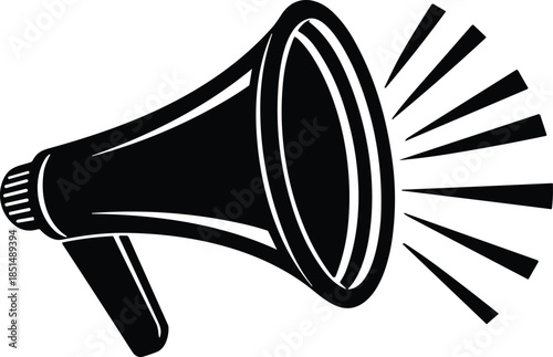 Black megaphone icon vector illustration, bullhorn silhouette for announcement, marketing, news, and protest communication symbol isolated on a white background