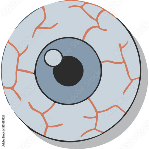 Cartoon Eyeball Illustration with Blue Iris and Red Veins
