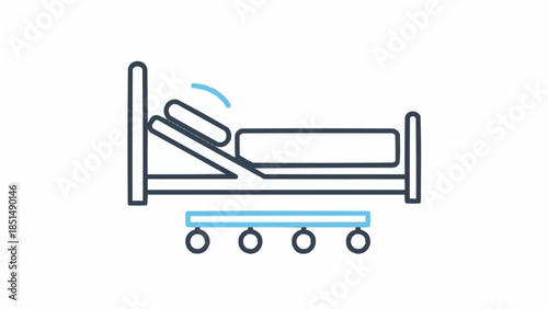 Hospital Bed Icon with Adjustable Headrest and Wheels.