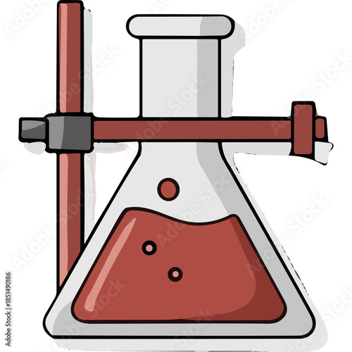 Cartoon Lab Flask with Red Liquid on Stand