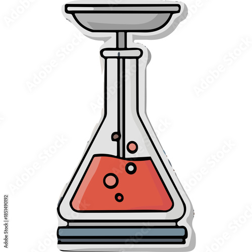 Cartoon Laboratory Flask with Red Liquid and Bubbles