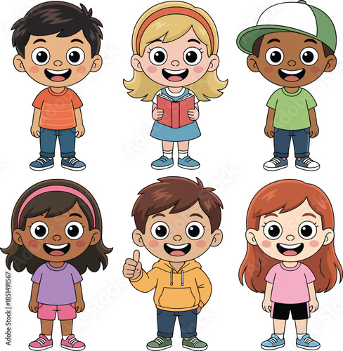 Diverse Group of Happy Children Cartoon Characters