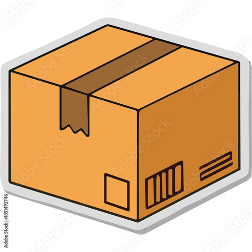 Cartoon Shipping Box Icon - Brown Cardboard Package with Tape