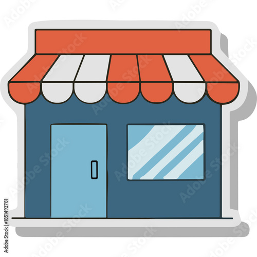 Cartoon Storefront with Awning and Window - Vector Graphic