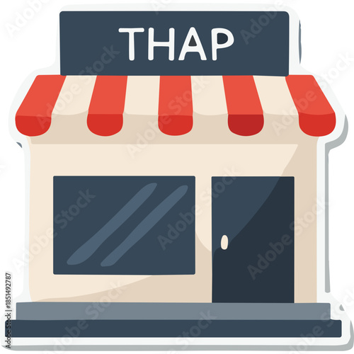 Cartoon Storefront with 'THAP' Sign - Business Illustration